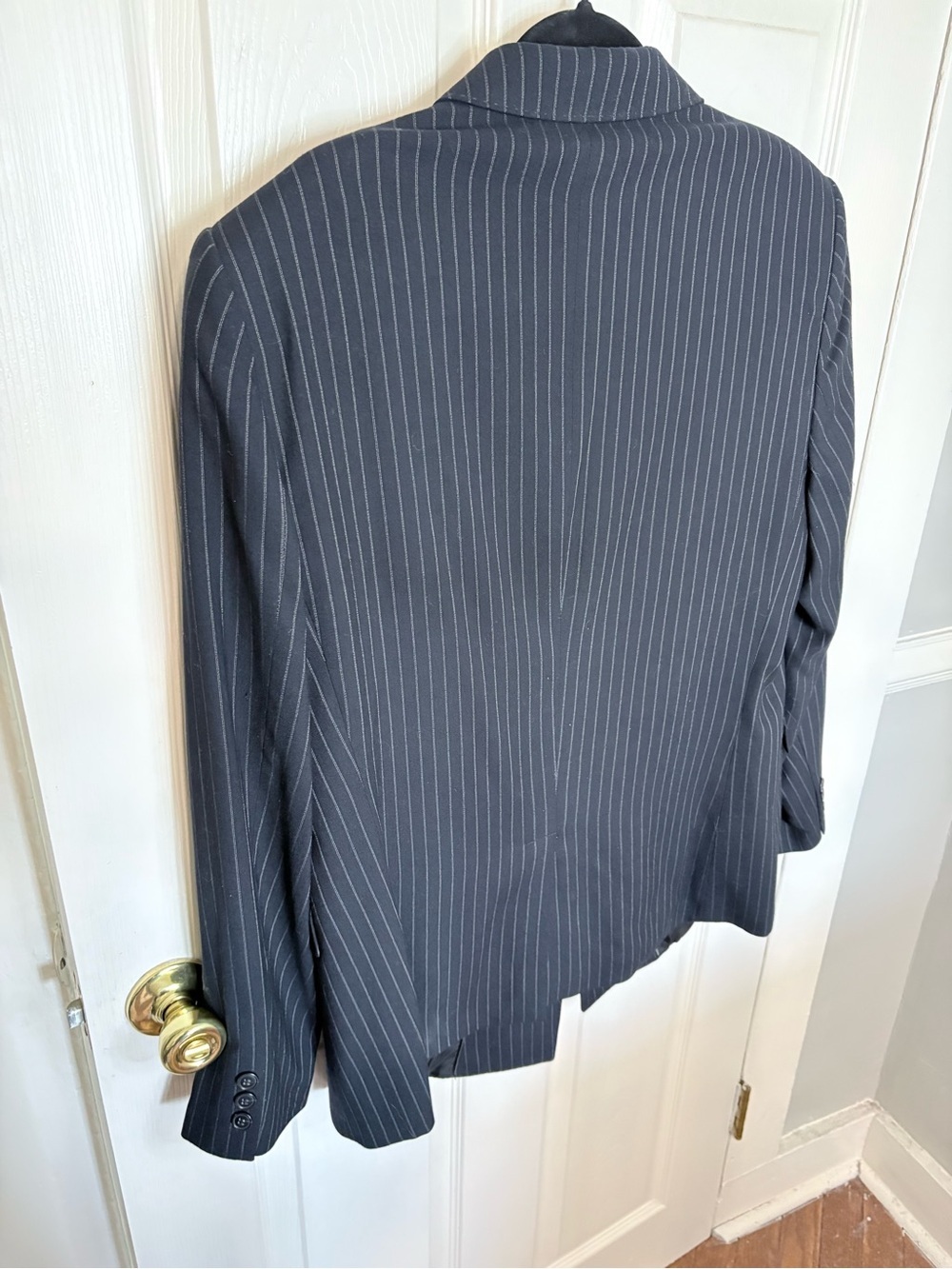 Vintage 1990s Emporio Armani Green Line Double-Breasted Pinstripe Blazer - Picture 10 of 11